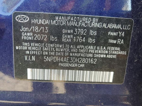 2013 HYUNDAI ELANTRA — VINS