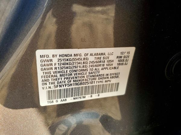 2016 HONDA PILOT LX