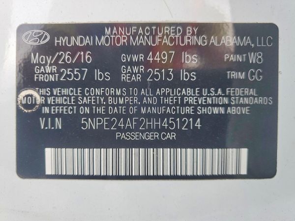 2017 HYUNDAI SONATA SE, Eco