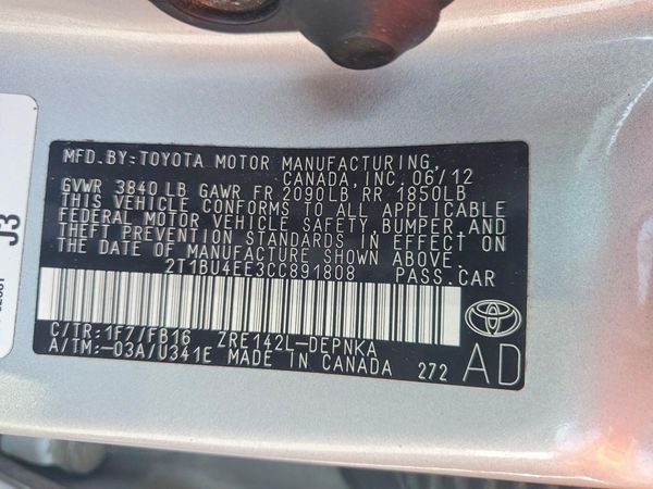 2012 TOYOTA COROLLA