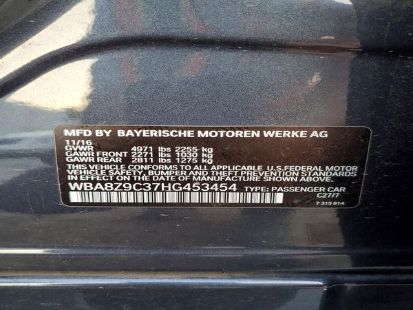 2017 BMW 3 SERIES xDrive GT — VINS