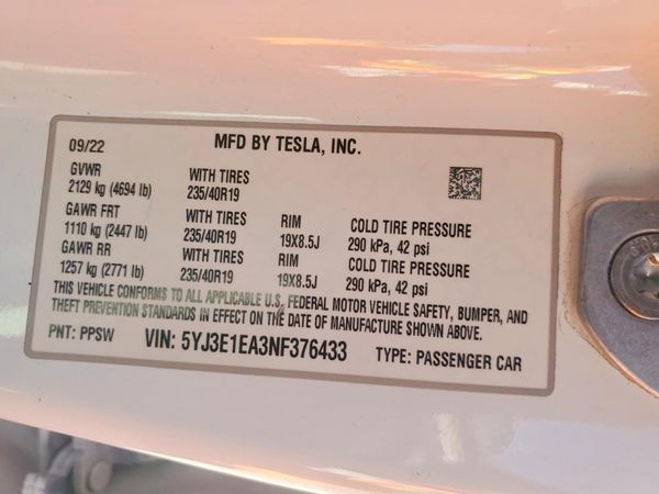 2022 TESLA MODEL 3