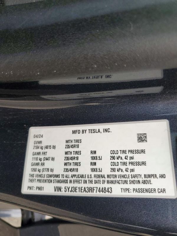 2024 TESLA MODEL 3 — VINS