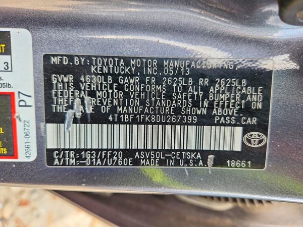 2013 TOYOTA CAMRY — VINS