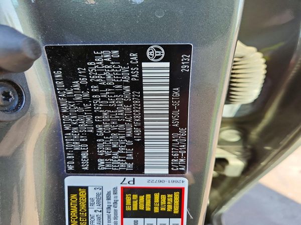 2012 TOYOTA CAMRY — VINS