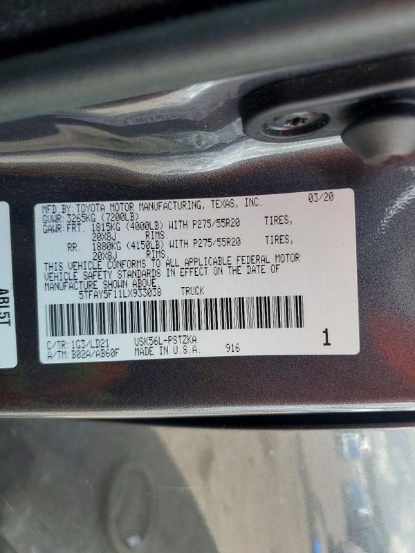2020 TOYOTA TUNDRA Platinum Grade — VINS