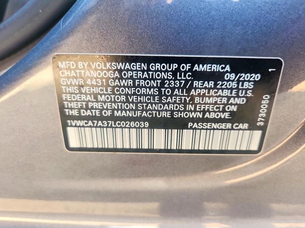 2020 VOLKSWAGEN PASSAT