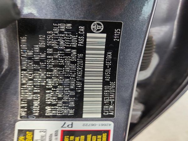 2012 TOYOTA CAMRY — VINS