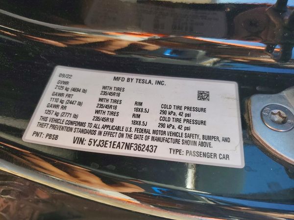2022 TESLA MODEL 3
