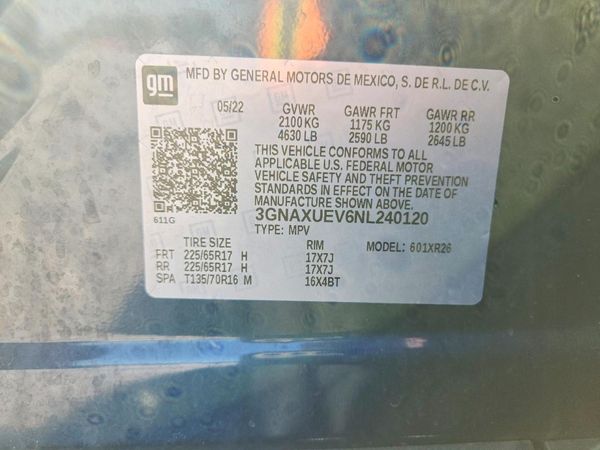 2022 CHEVROLET EQUINOX LT (1LT) — VINS