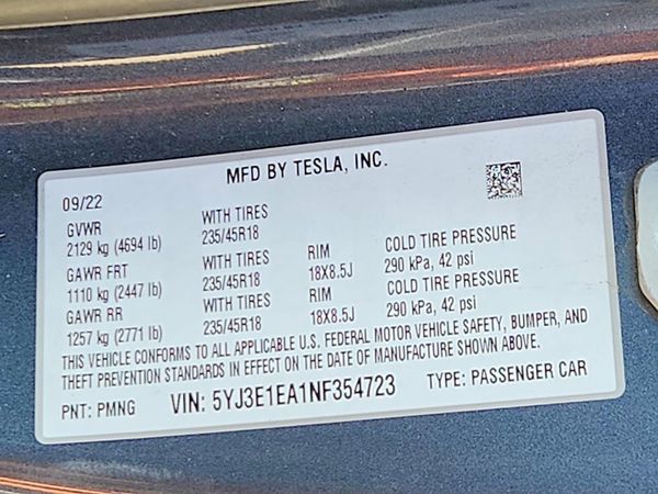 2022 TESLA MODEL 3