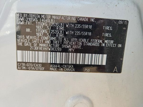 2015 TOYOTA RAV4 Limited (G Grade) — VINS