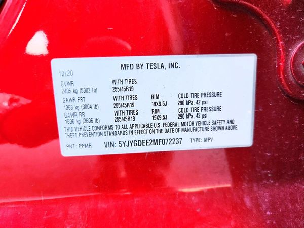 2021 TESLA MODEL Y — VINS