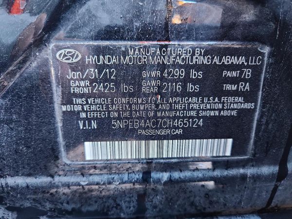 2012 HYUNDAI SONATA