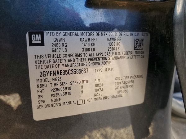 2012 CADILLAC SRX — VINS