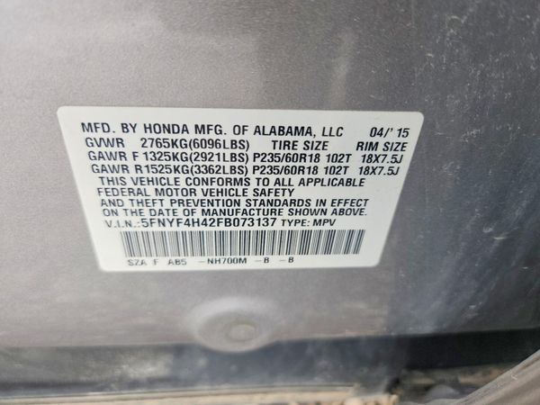 2015 HONDA PILOT EX