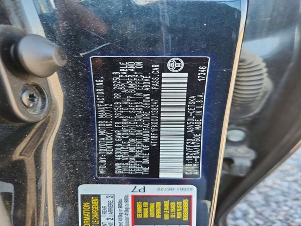 2012 TOYOTA CAMRY — VINS