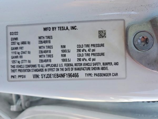 2022 TESLA MODEL 3