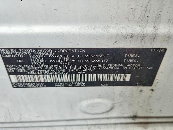 2016 TOYOTA RAV4 XLE (M Grade) — VINS