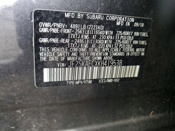 2019 SUBARU FORESTER Prm Base+ES