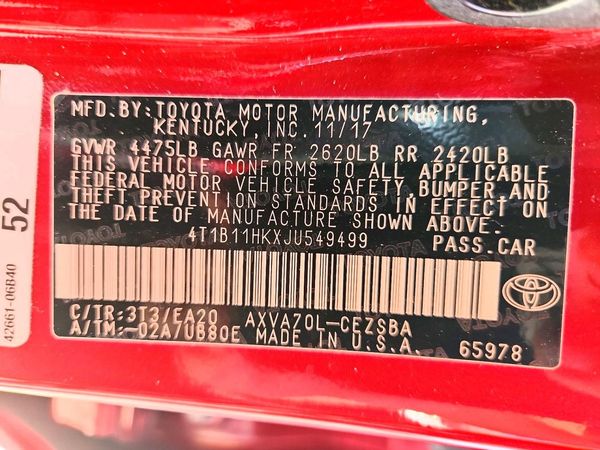 2018 TOYOTA CAMRY L/LE/SE/XLE