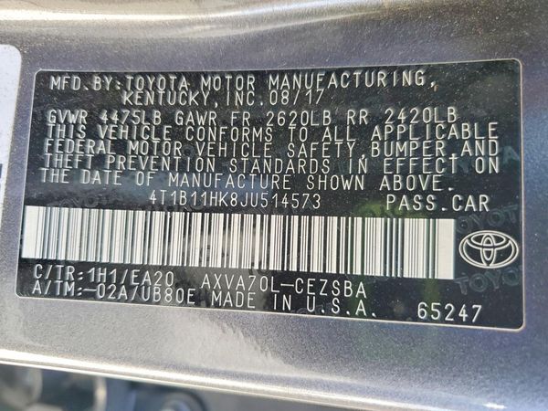 2018 TOYOTA CAMRY L/LE/SE/XLE
