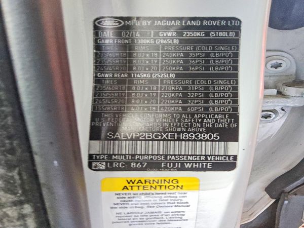2014 LAND ROVER RANGEROVER Pure Plus — VINS