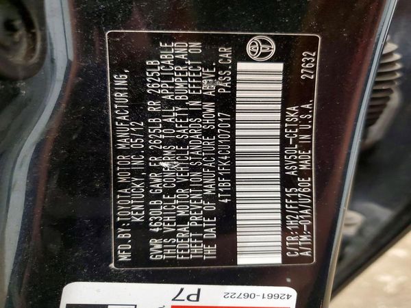 2012 TOYOTA CAMRY