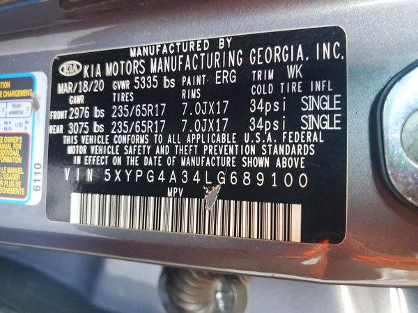 2020 KIA SORENTO L, LX, S — VINS