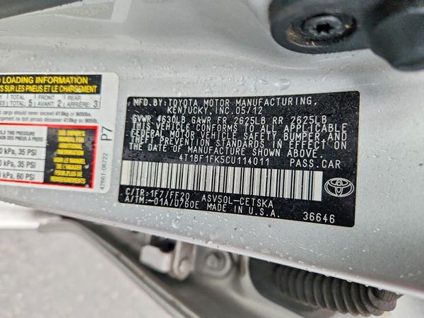 2012 TOYOTA CAMRY — VINS