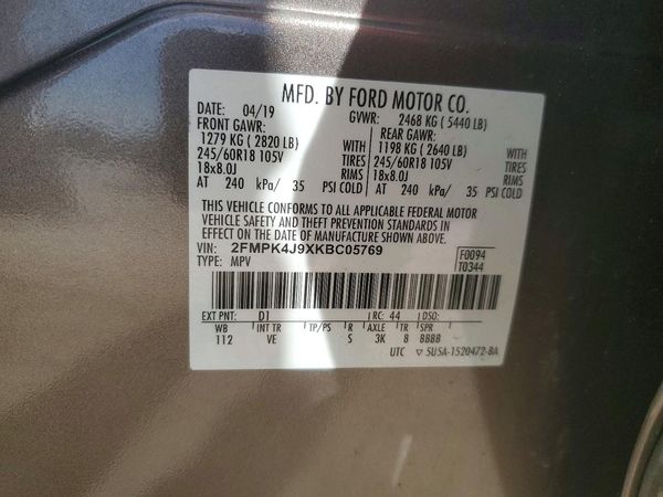 2019 FORD EDGE SEL — VINS