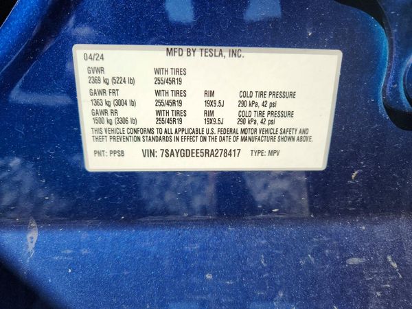 2024 TESLA MODEL Y — VINS