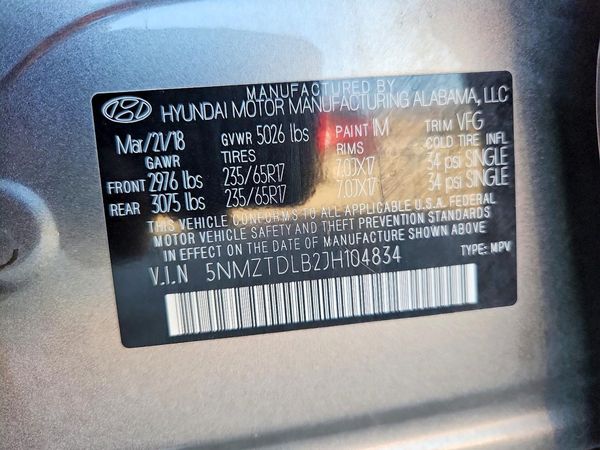 2018 HYUNDAI SANTA FE Sport Base — VINS