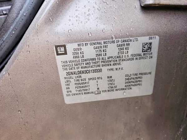 2012 CHEVROLET EQUINOX 1LT — VINS