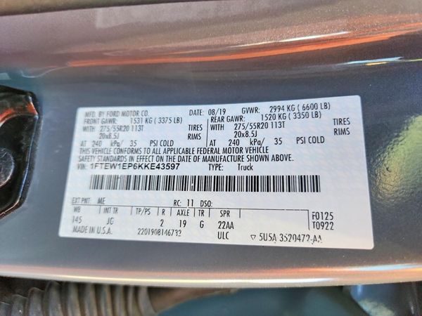 2019 FORD F150 — VINS