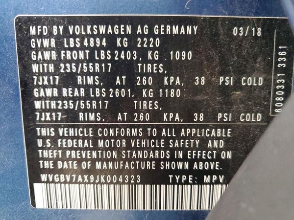 2018 VOLKSWAGEN TIGUAN LIM 4Motion Base — VINS