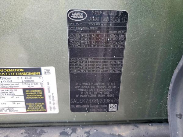 2022 LAND ROVER DEFENDER 110 Standard — VINS