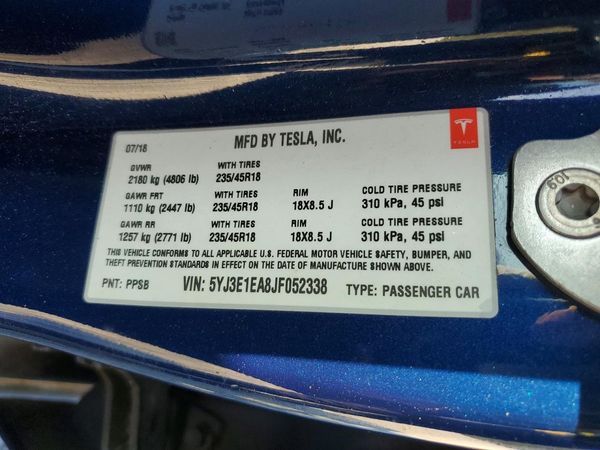 2018 TESLA MODEL 3