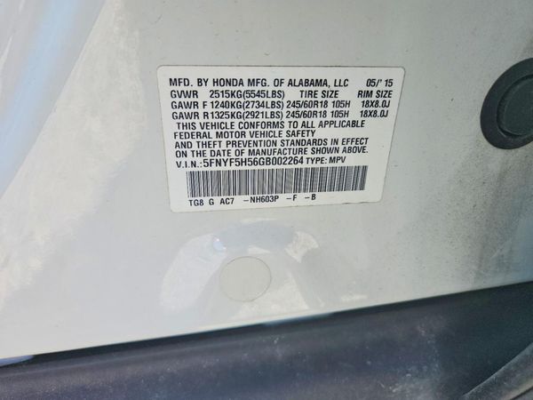 2016 HONDA PILOT EXL — VINS