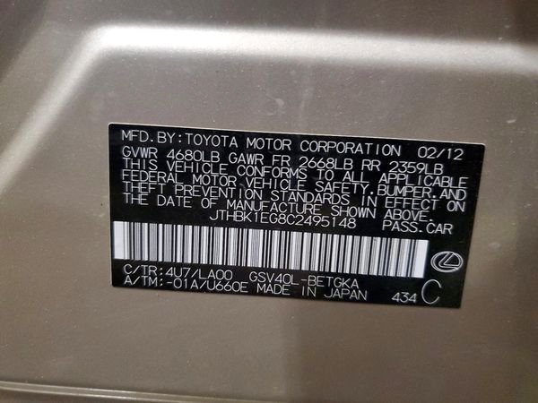 2012 LEXUS ES350 350 — VINS