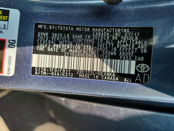2017 TOYOTA COROLLA