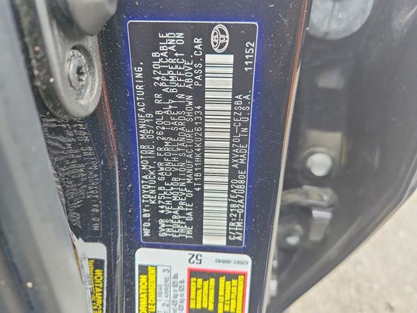2019 TOYOTA CAMRY L/LE/SE/XLE — VINS