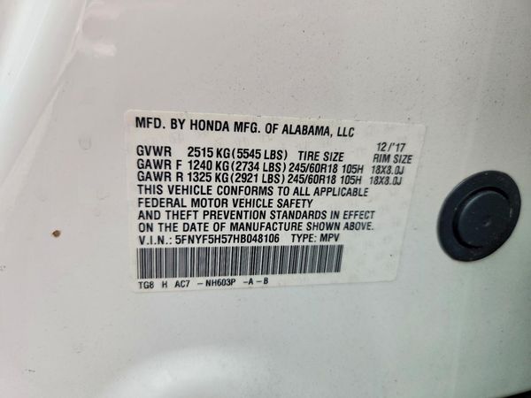 2017 HONDA PILOT EXL