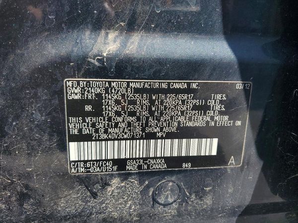 2012 TOYOTA RAV4 Standard — VINS
