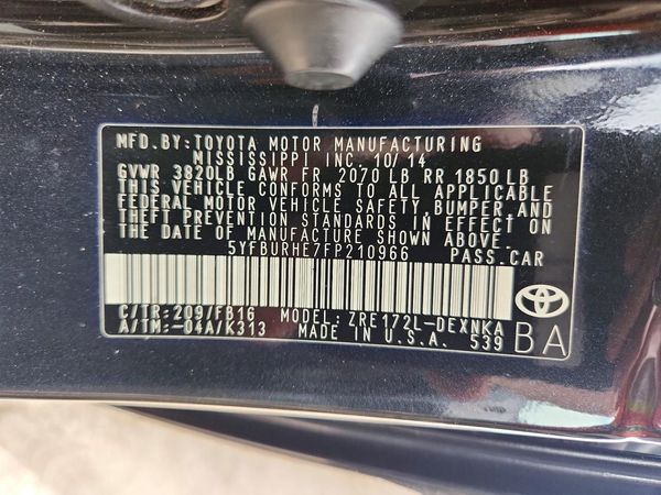 2015 TOYOTA COROLLA L/LE