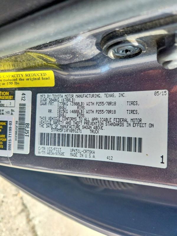 2015 TOYOTA TUNDRA SR5 Grade — VINS