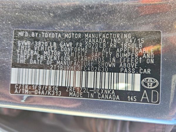 2015 TOYOTA COROLLA L/LE — VINS