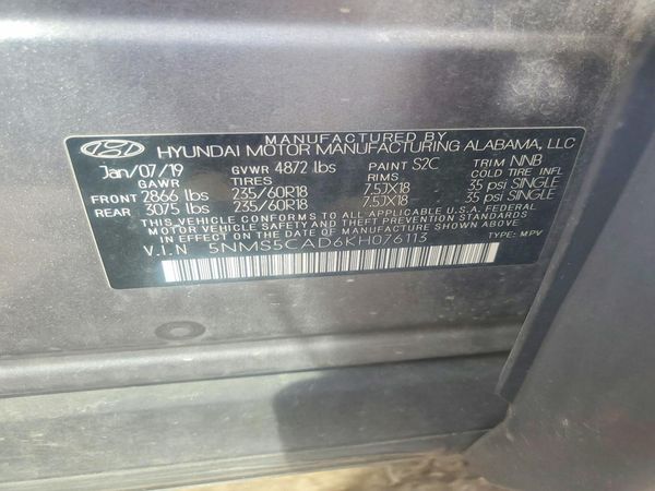 2019 HYUNDAI SANTA FE Limited, Ultimate — VINS