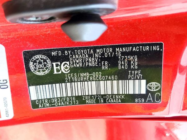 2016 TOYOTA COROLLA L/LE