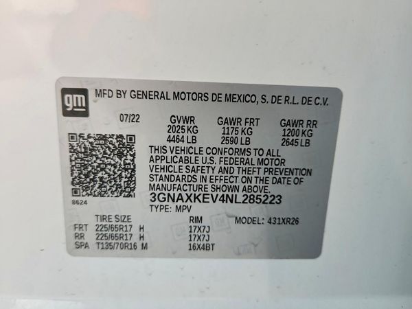 2022 CHEVROLET EQUINOX LT (1LT) — VINS